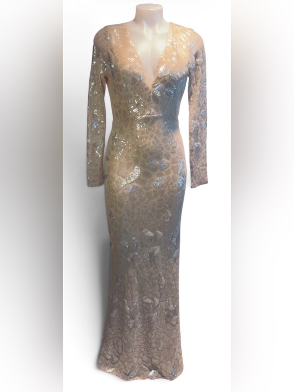 Fashion Nova Sequin Long Sleeve Dress in Cream